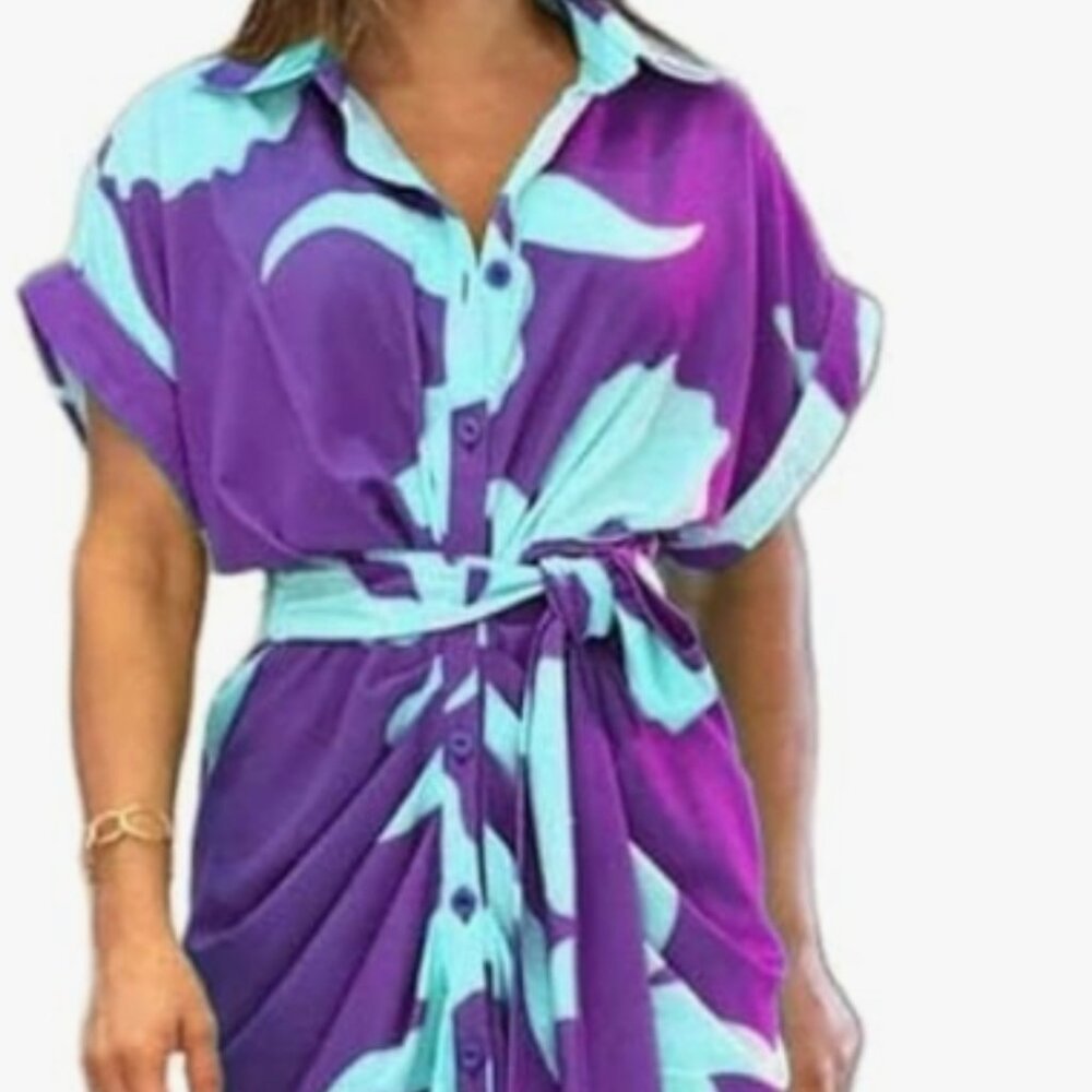 Purple and light blue wrap dress